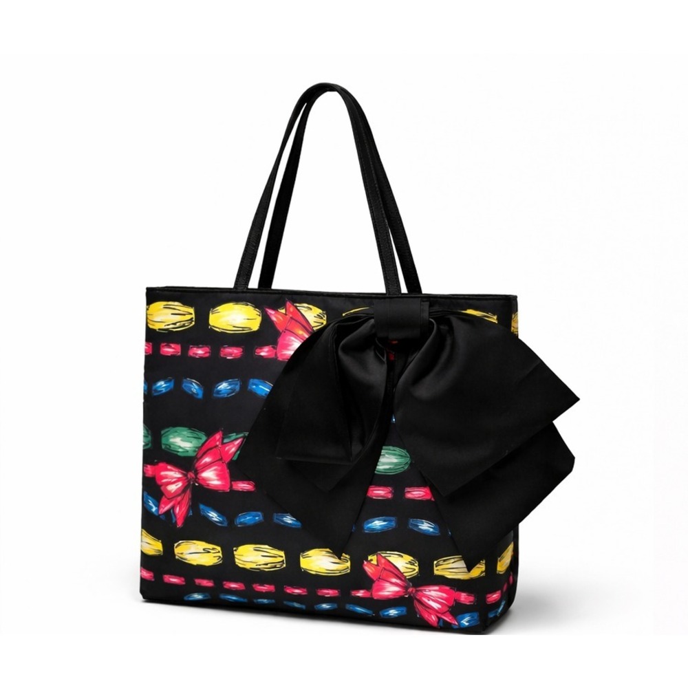 Brighton Womens Take A Beau Tote Shopper‎ Book Bag Black Colorful Bow Motif